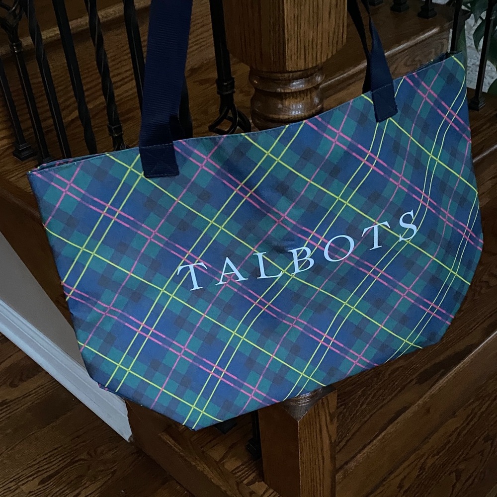 Talbots Tartan Tote - Navy and Yellow